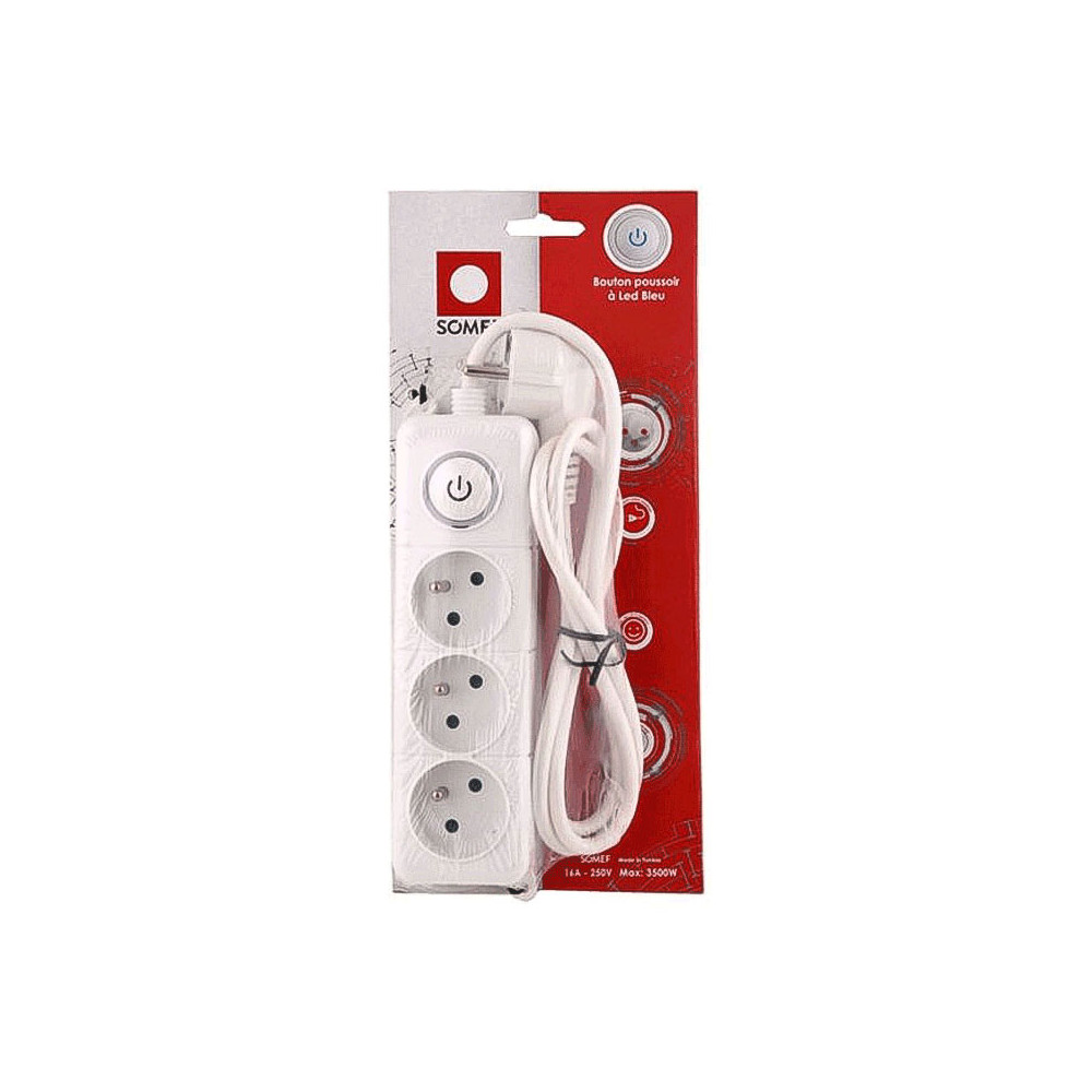 Multiprise SOMEF 3 Modules Avec Bouton poussoir 3 M - Blanc