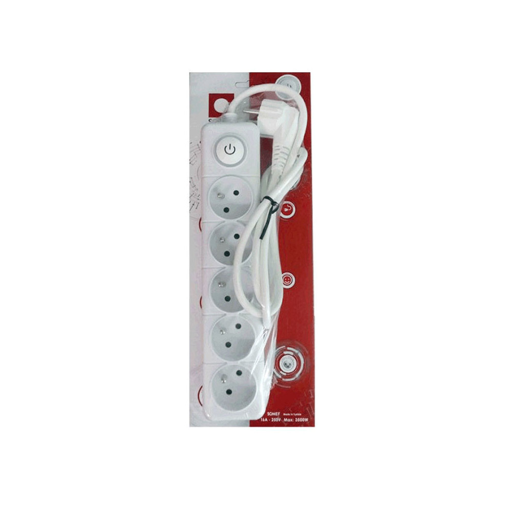 Multiprise SOMEF 5 Modules Avec Bouton Poussoir 3 M - Blanc