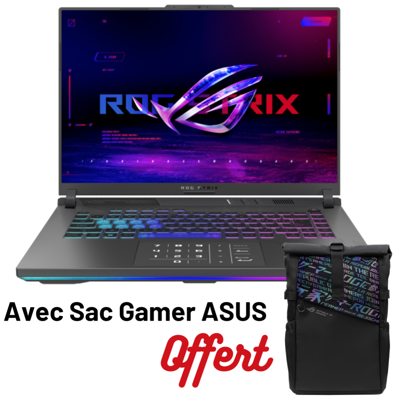Pc Portable Gamer ASUS ROG Strix G16 G614JIR / i9-14900HX / RTX 4070 8G / 32 Go DDR5 / 1 To SSD / Windows 11 / Noir Avec Sac Gamer ASUS Offert