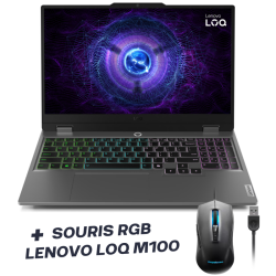 PC PORTABLE Gamer LENOVO LOQ I5-12600HX / RTX 3050 6G / 24 Go / 512 Go SSD / Gris Avec Souris Lenovo LOQ M100 83GS00P1FG-2Y