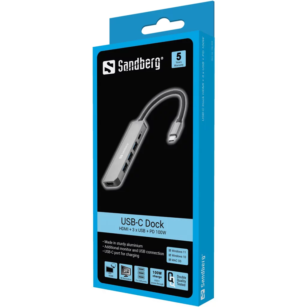 Station d'accueil Sandberg USB-C / Aluminium