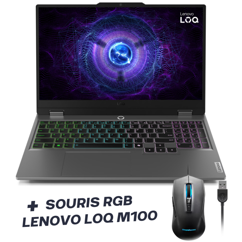 PC PORTABLE Gamer LENOVO LOQ I7-13650HX / 32 Go / 512 Go SSD / RTX 3050 6G / W11 GRIS +SOURIS LOQ M100