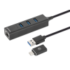 Hub Manhattan combiné USB 3.0 Type-C/A à 3 ports avec adaptateur réseau Gigabit Ethernet