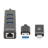 Hub Manhattan combiné USB 3.0 Type-C/A à 3 ports avec adaptateur réseau Gigabit Ethernet