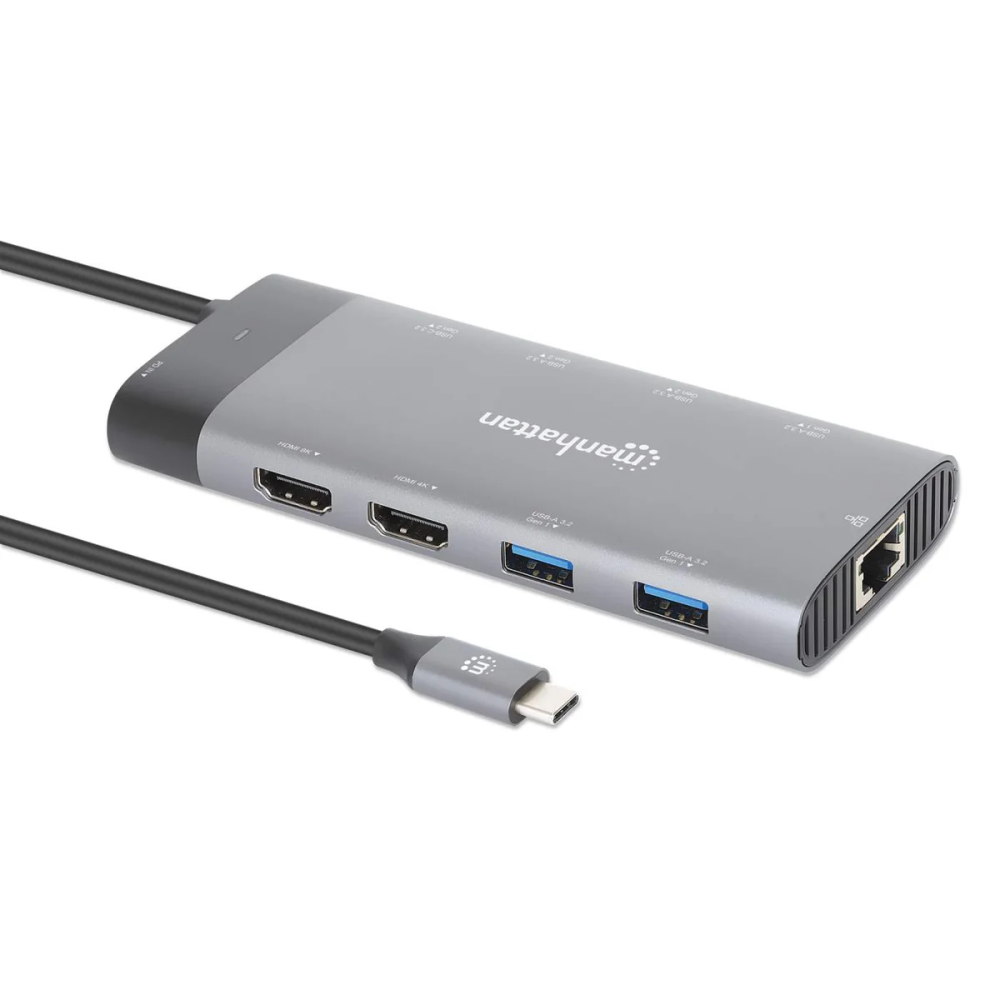 Station d'accueil Manhattan multiport USB-C PD 10 en 1 pour double écran 8K