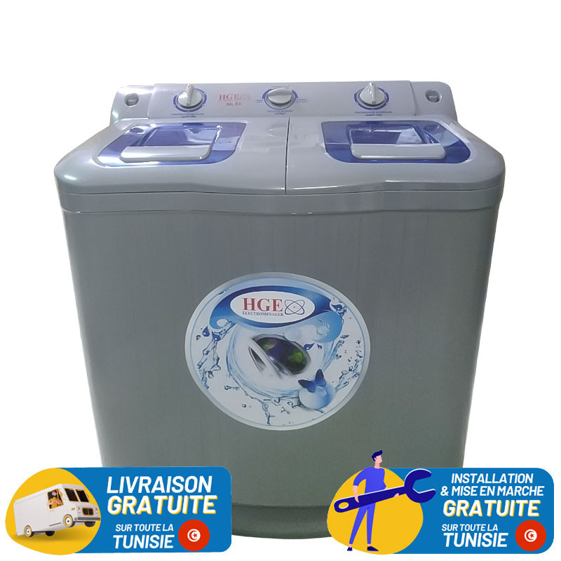 Lave Linge Semi-Automatique HGE ML-8-5 8.5 Kg - Gris