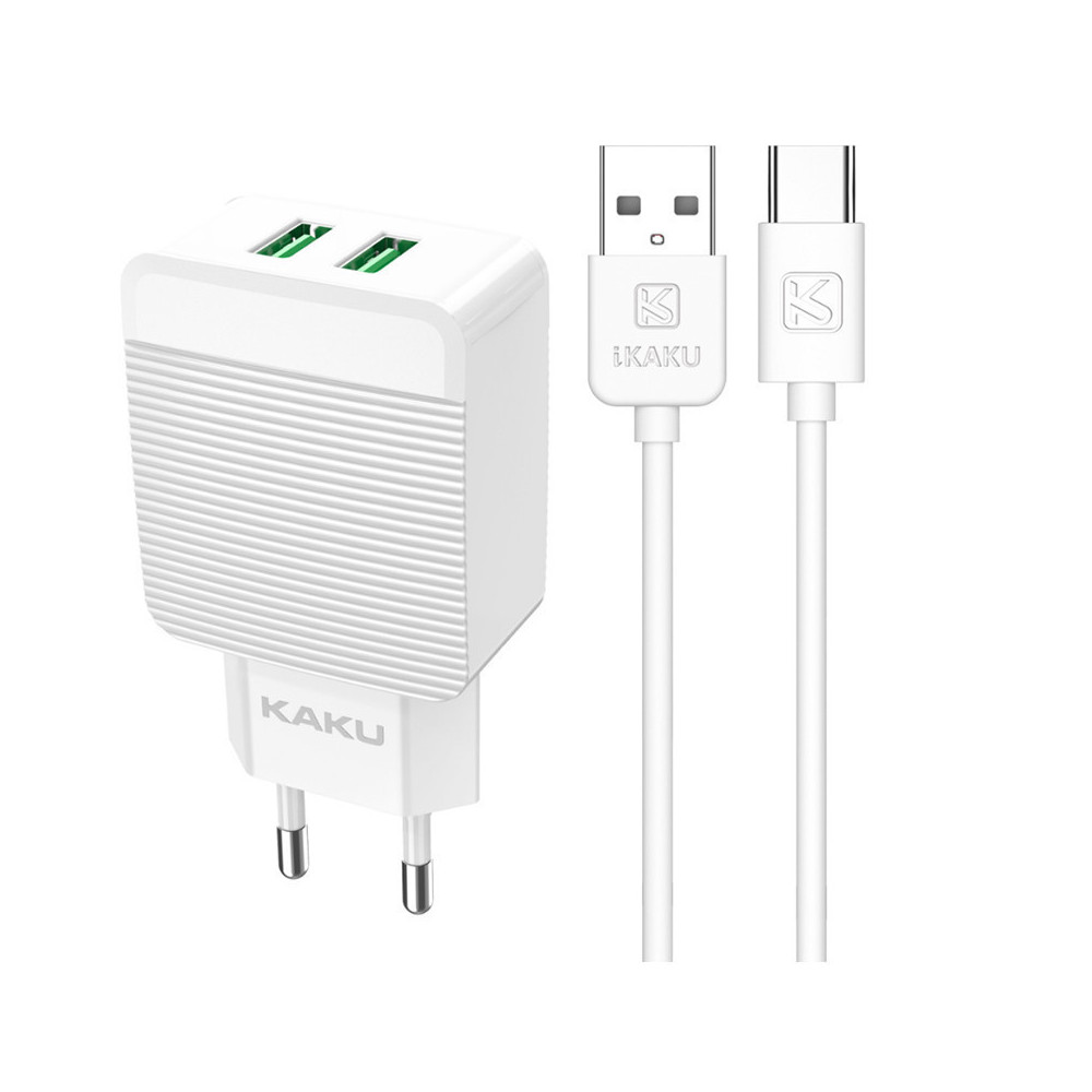 Chargeur KAKU 2 Ports USB AVEC CABLE TYPE C KSC-371 - Blanc