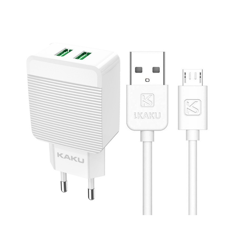 Chargeur KAKU 2 Ports USB AVEC CABLE MICRO USB KSC-371 - Blanc