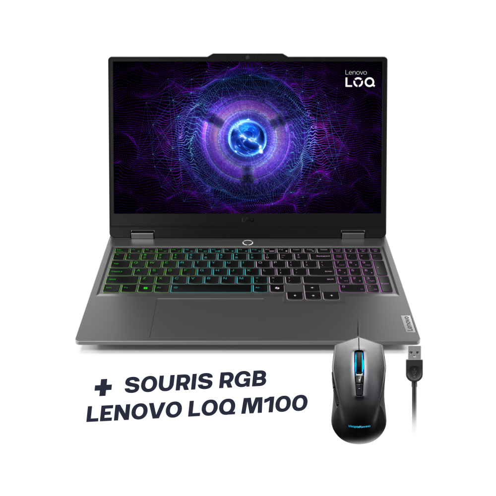 PC PORTABLE Gamer LENOVO LOQ I5-12600HX / RTX 3050 6G / 64 Go / 512 Go SSD / Gris Avec Souris Lenovo LOQ M100