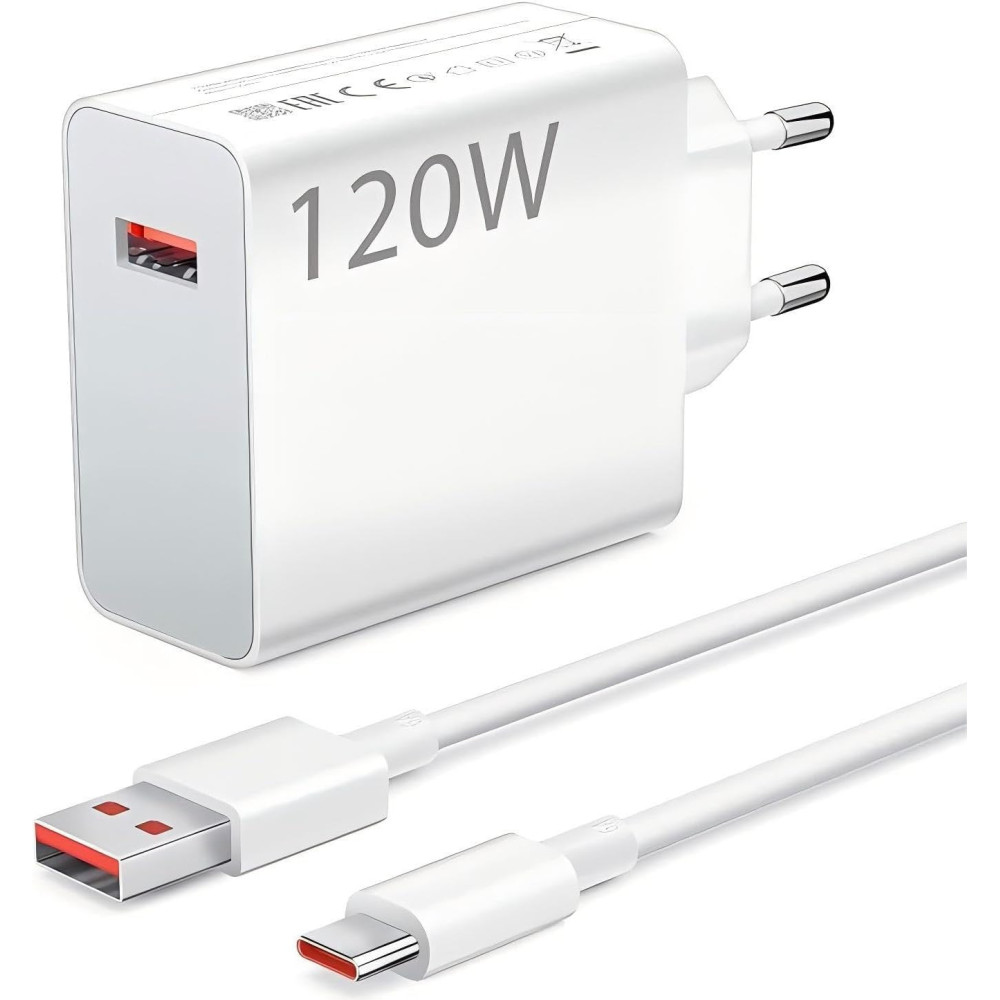 CHARGEUR AVEC CABLE USB TO TYPE C  -  120W  - WHITE