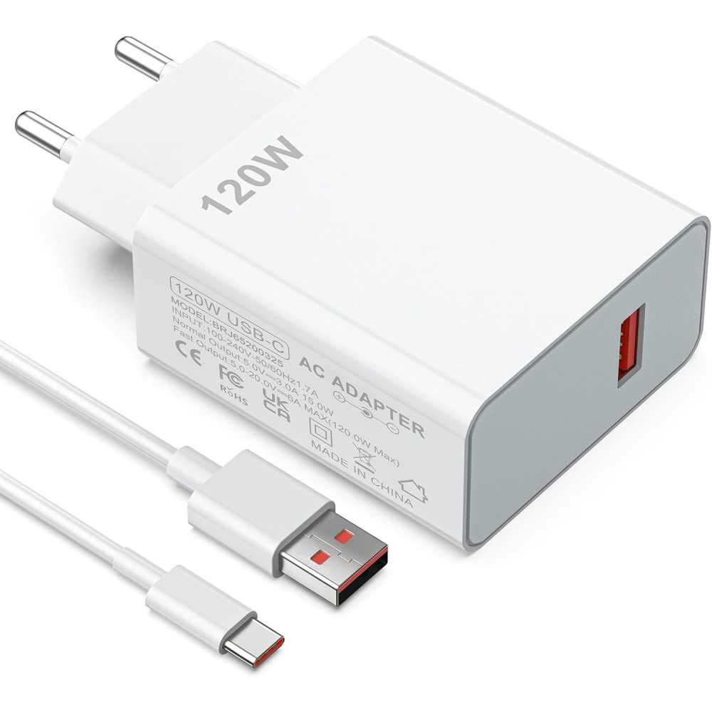 CHARGEUR AVEC CABLE USB TO TYPE C  -  120W  - WHITE