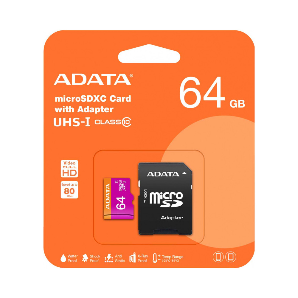 Carte mémoire Adata microSDXC 64 Go Class 10 + Adaptateur