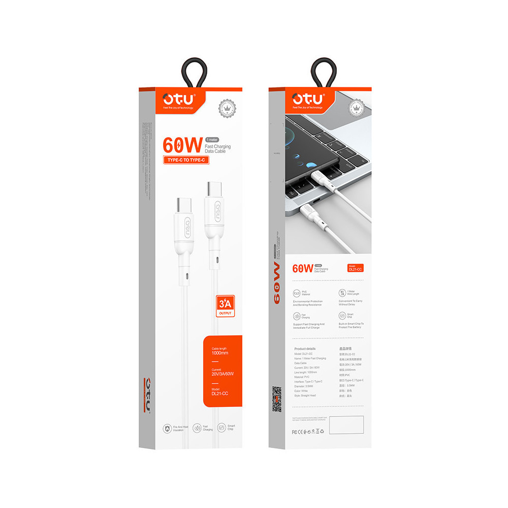 CABLE CHARGEUR OTU TYPE C -TYPE C 60W FAST CHARGE