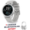 Smartwatch Ksix Globe 1.28" / Gris Avec Casque Bluetooth P9 Blanc Offert