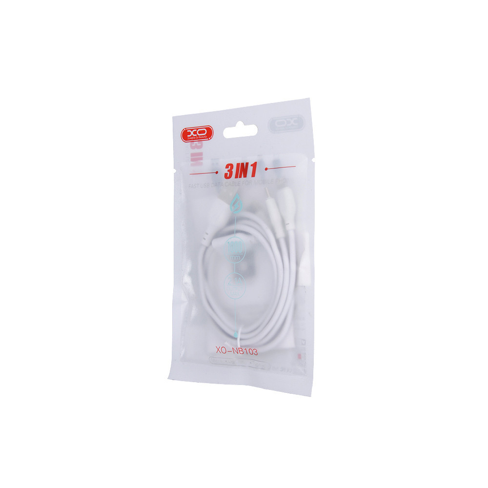 Câble XO NB103 3en1 USB - Lightning + USB-C + microUSB 1,0 m 2,1A blanc