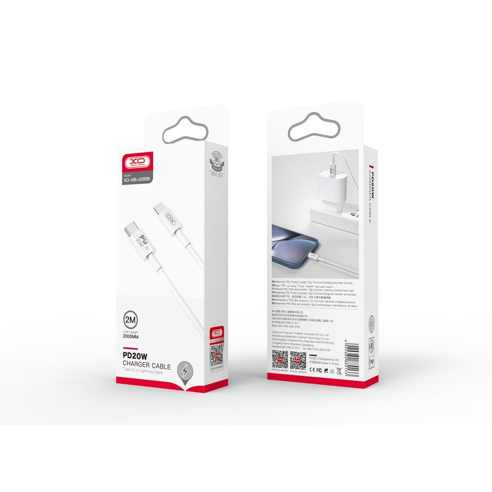 Câble XO NB-Q189B PD USB-C - Lightning 2,0 m 20 W blanc
