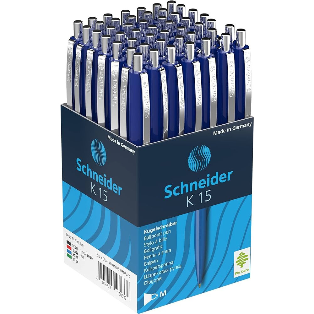 Boite de 50x Stylos à bille Schneider K 15 / Bleu
