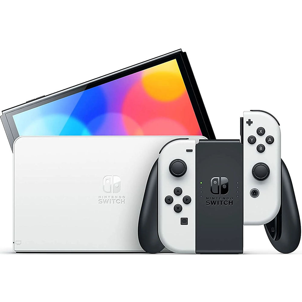 Console Nintendo NINTENDO Switch OLED Avec station d'accueil et manettes Joy-Con / Blanc