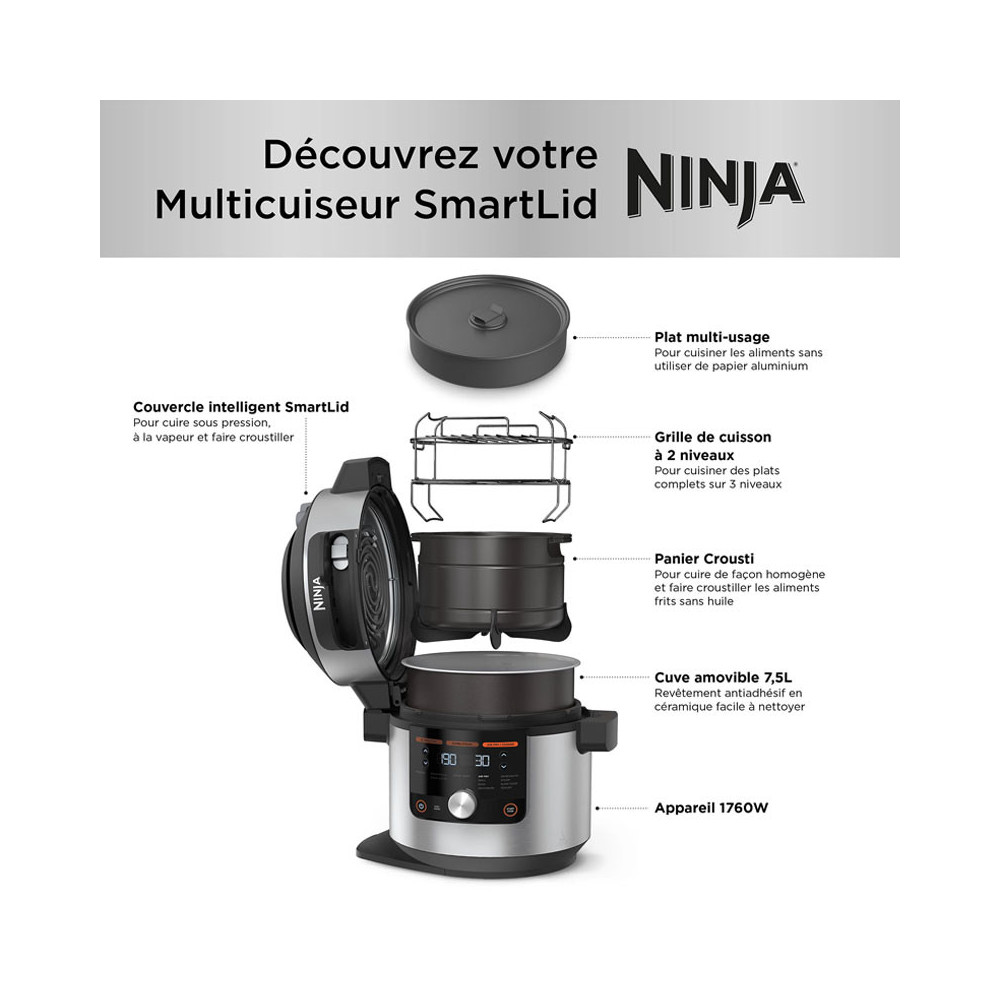 Multi cuiseur NINJA 12en1 7.5 Litres / 1760W / Noir / OL650EU