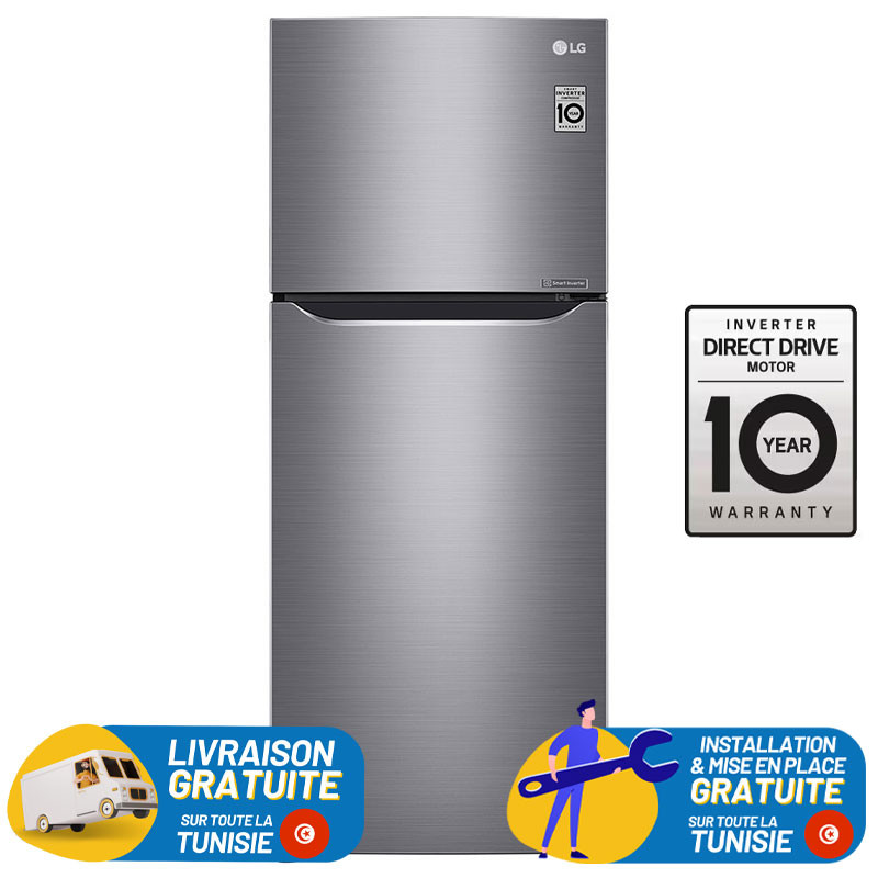 Réfrigérateur LG GL-C252SLBB No Frost / 234L / Smart Inverter / Silver + Livraison + Installation et Mise en Place Gratuites