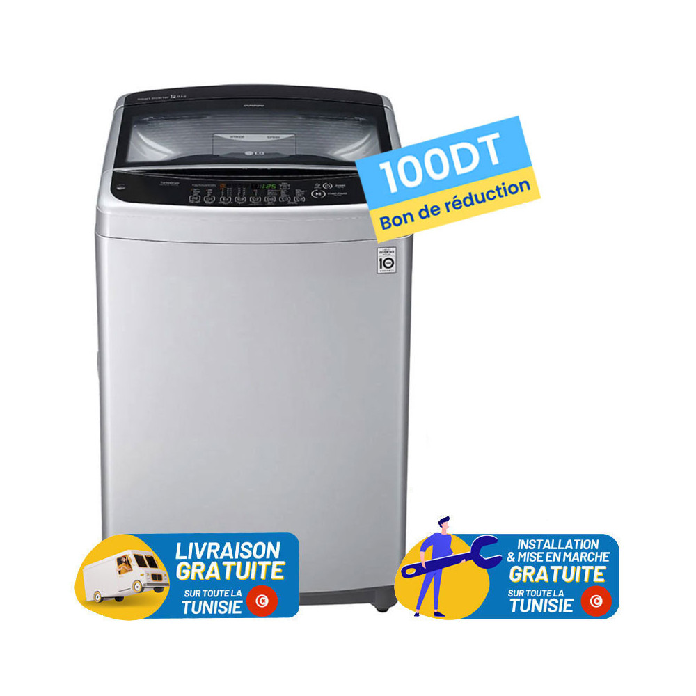 Machine à laver LG 13 Kg T1388NEHGE Smart Inverter / Silver + 100DT BON DE REDUCTION