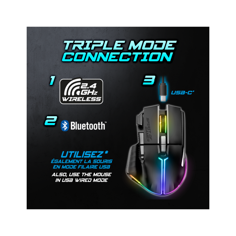 Souris Gamer sans fil Spirit of Gamer PRO M5 DARK 8000 DPI - NOIR