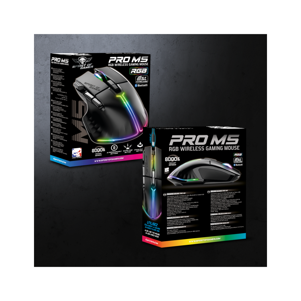 Souris Gamer sans fil Spirit of Gamer PRO M5 DARK 8000 DPI - NOIR