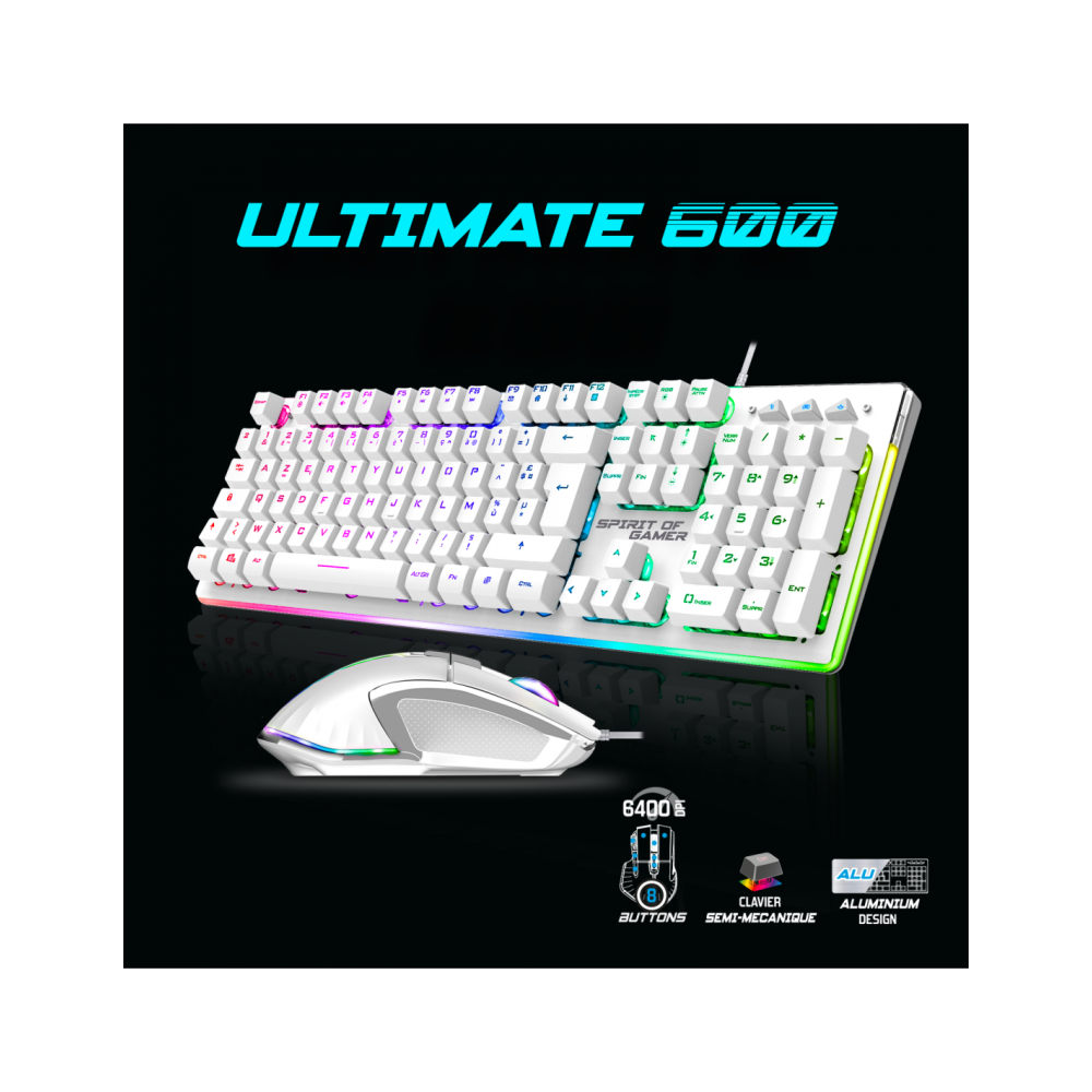 Ensemble Clavier et Souris Gamer Filaire SPIRIT OF GAMER ULTIMATE 600 - Blanc