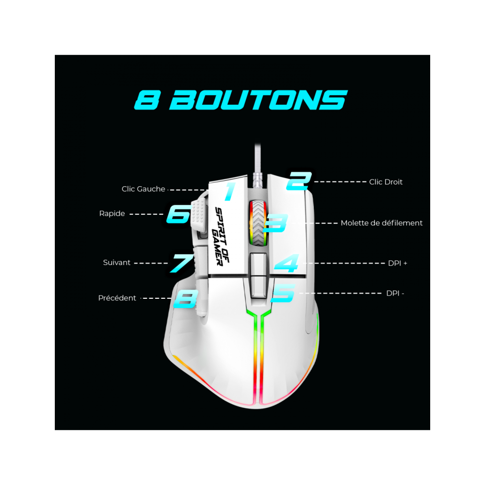 Ensemble Clavier et Souris Gamer Filaire SPIRIT OF GAMER ULTIMATE 600 - Blanc