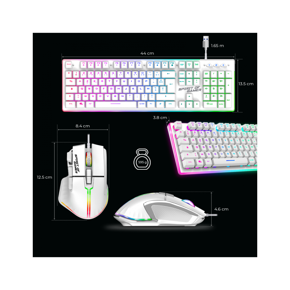 Ensemble Clavier et Souris Gamer Filaire SPIRIT OF GAMER ULTIMATE 600 - Blanc
