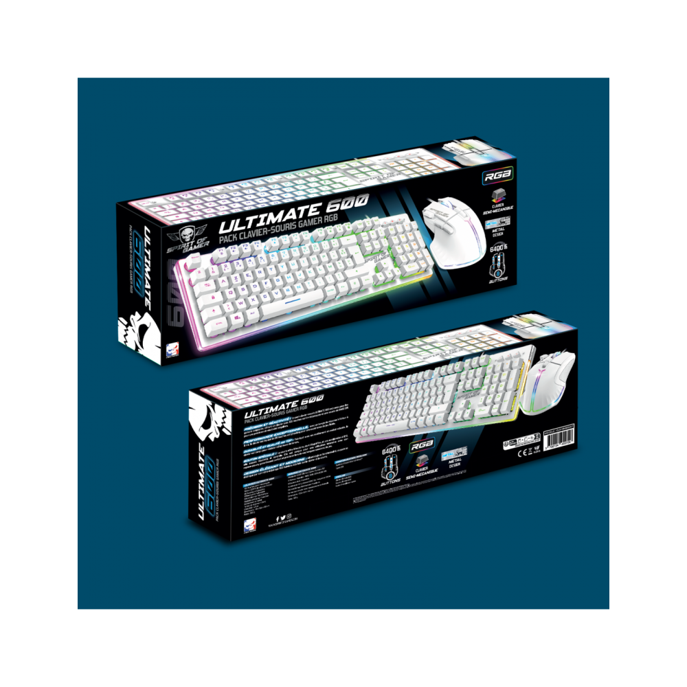 Ensemble Clavier et Souris Gamer Filaire SPIRIT OF GAMER ULTIMATE 600 - Blanc