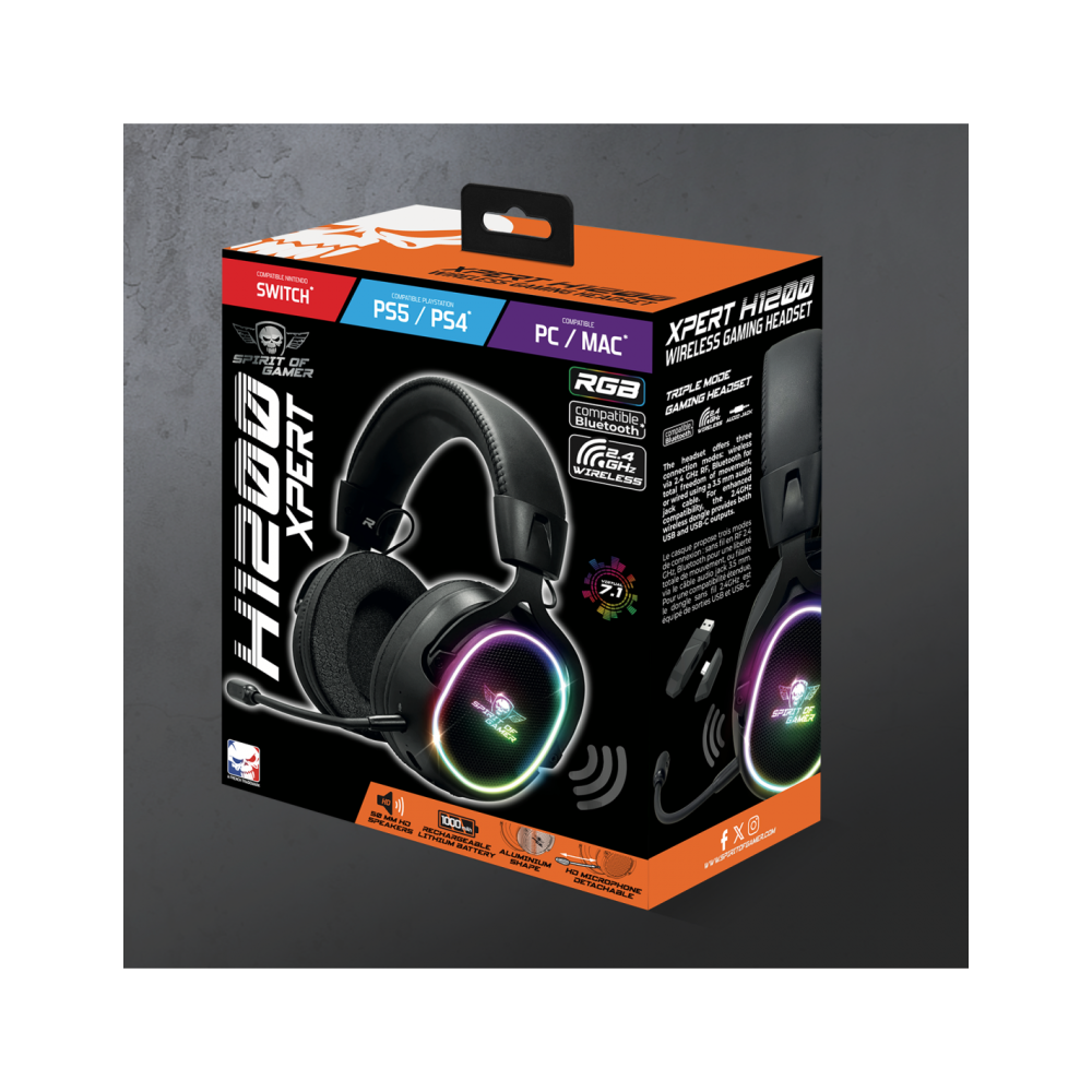 Micro Casque Sans FIL Gamer SPIRIT OF GAMER XPERT- H1200 - Noir