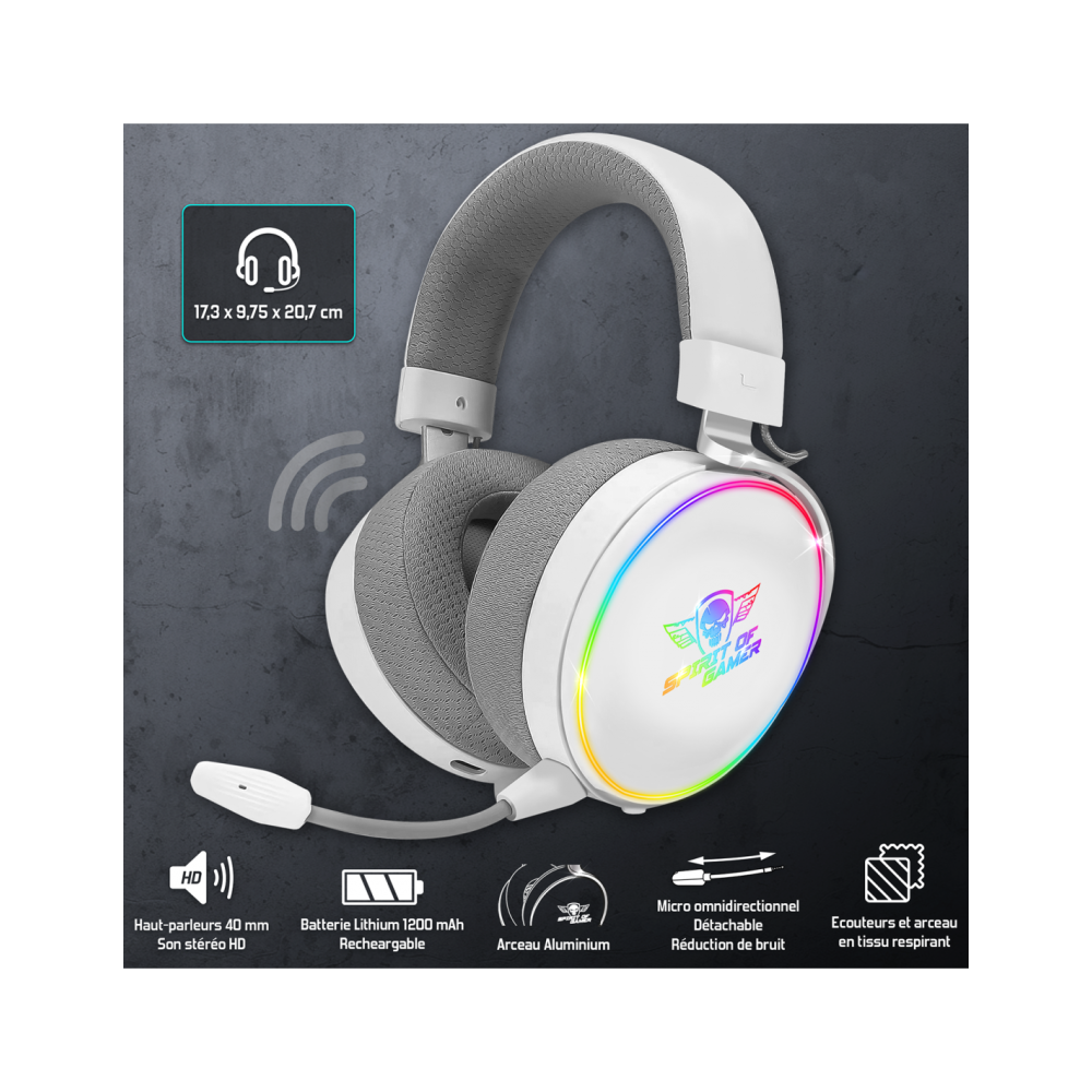 Casque Gaming Spirit Of Gamer Xpert H1700 Sans Fil Blanc