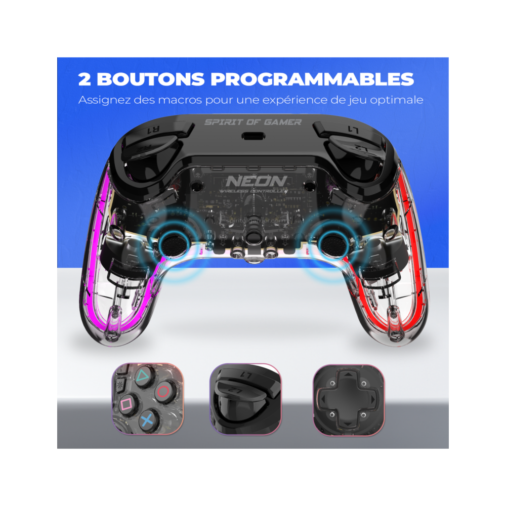Manette de Jeu Sans Fil SPIRIT OF GAMER NÉON RGB - Transparente