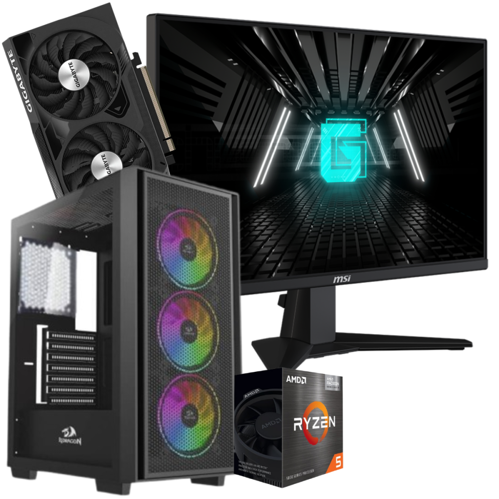 Setup Gamer Special Pc de Bureau Gaming / Ryzen 5 5600 / RTX 4060 8G / 32 Go Avec Écran Gaming MSI 24.5" Full HD IPS / 180 Hz