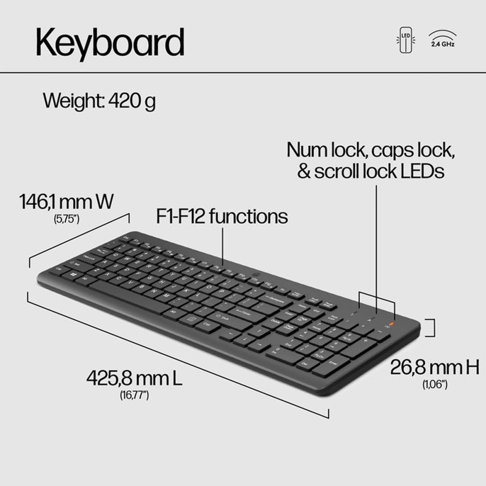 ENSEMBLE CLAVIER ET SOURIS SANS FIL HP 330 AVEC VOYANTS LED - COMBO FR ARABISE