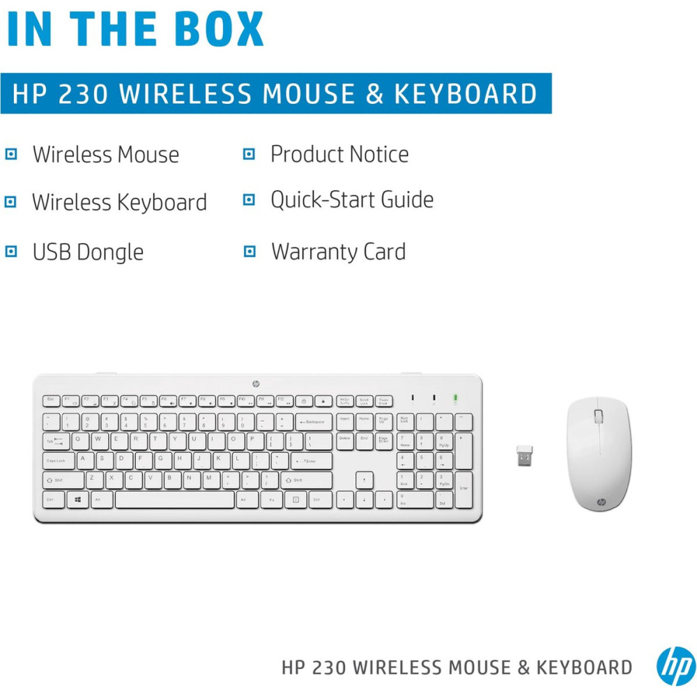 Ensemble Clavier et Souris Sans Fil HP 230 / Blanc