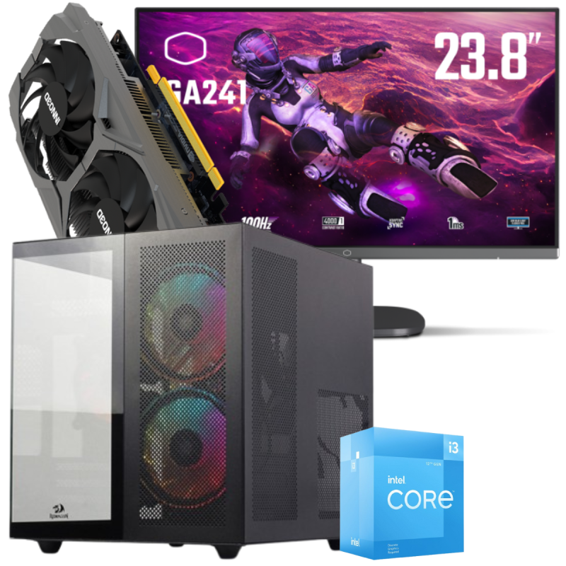 Setup Gamer Special Pc de Bureau Gaming / i3-12100F / GTX 1650 4G / 16 Go Avec Écran Gaming Cooler Master 24" Full HD VA / 100 Hz