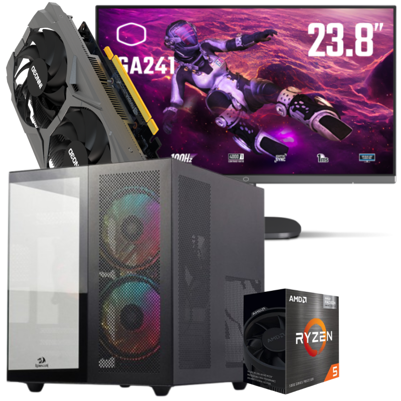 Setup Gamer Special Pc de Bureau Gaming / Ryzen 5 5500 / GTX 1650 4G / 16 Go Avec Écran Gaming Cooler Master 24" Full HD VA / 100 Hz