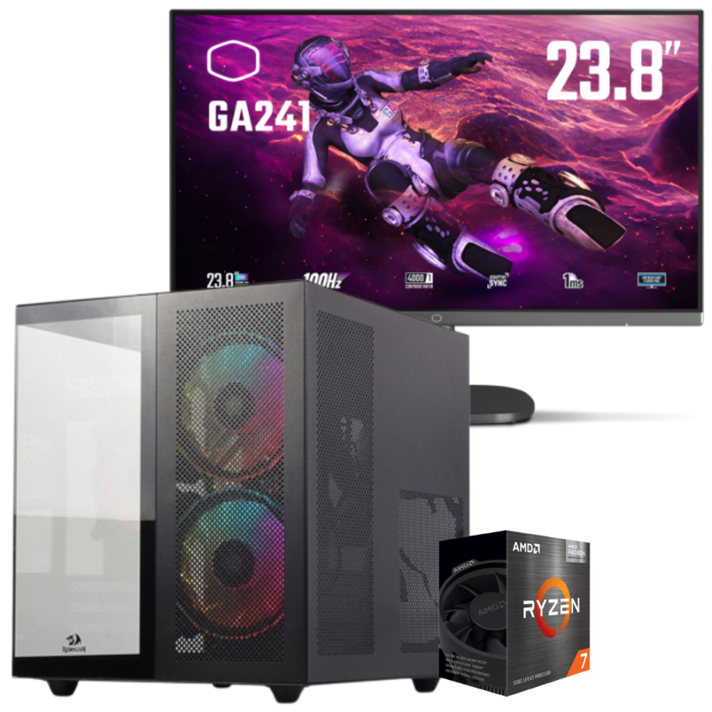 Setup Gamer Special Pc de Bureau Gaming / Ryzen 7 5700G / Vega 8 / 16 Go Avec Écran Gaming Cooler Master 24" Full HD VA / 100 Hz