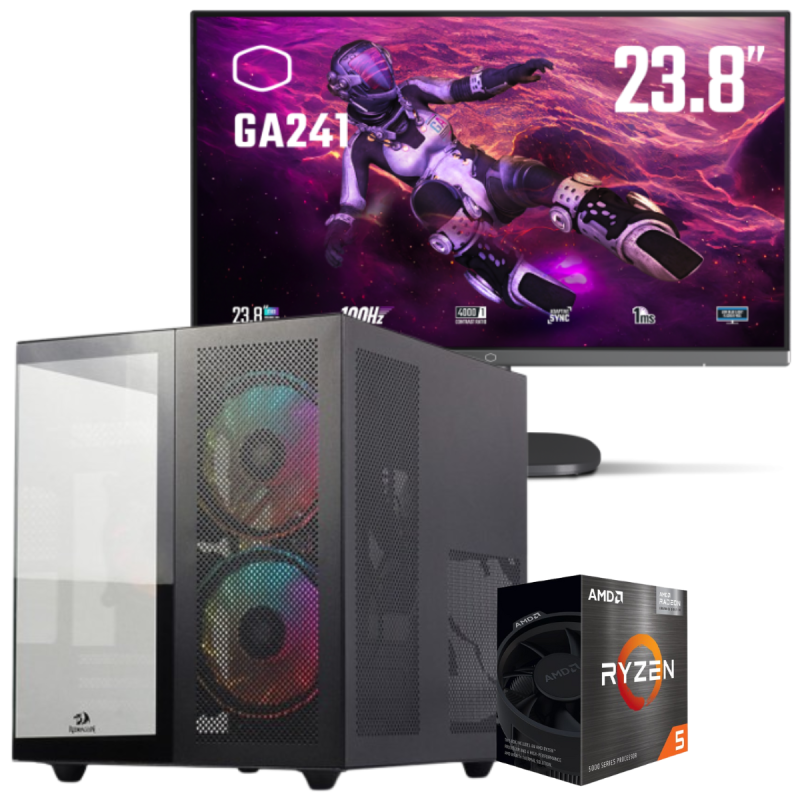 Setup Gamer Special Pc de Bureau Gaming / Ryzen 5 5500GT / Vega 7 / 16 Go Avec Écran Gaming Cooler Master 24" Full HD VA / 100 Hz