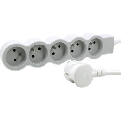Multiprise extra-plate 5 prises 2P+T 16A 3680W 3M blanc et gris clair