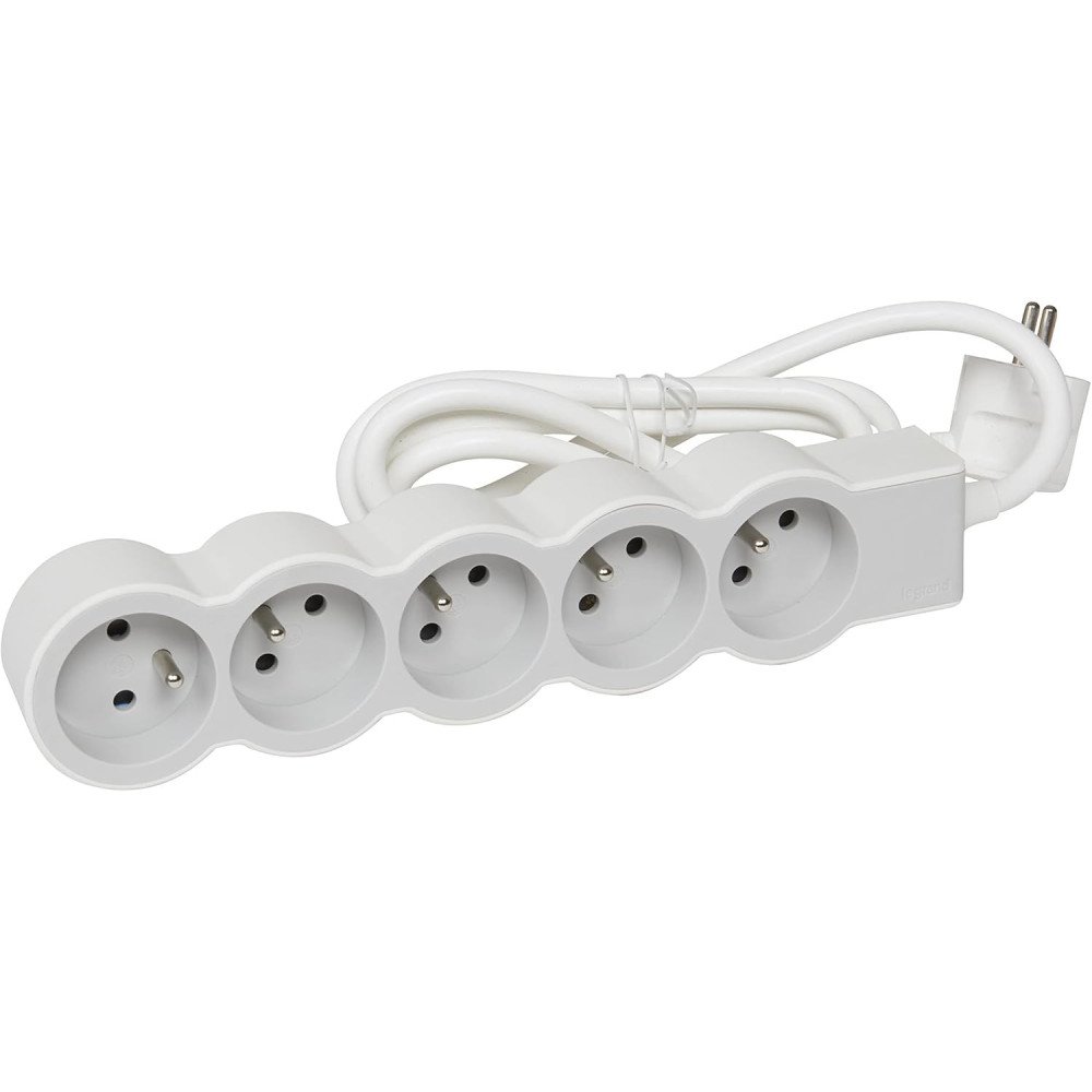 Multiprise extra-plate 5 prises 2P+T 16A 3680W 3M blanc et gris clair