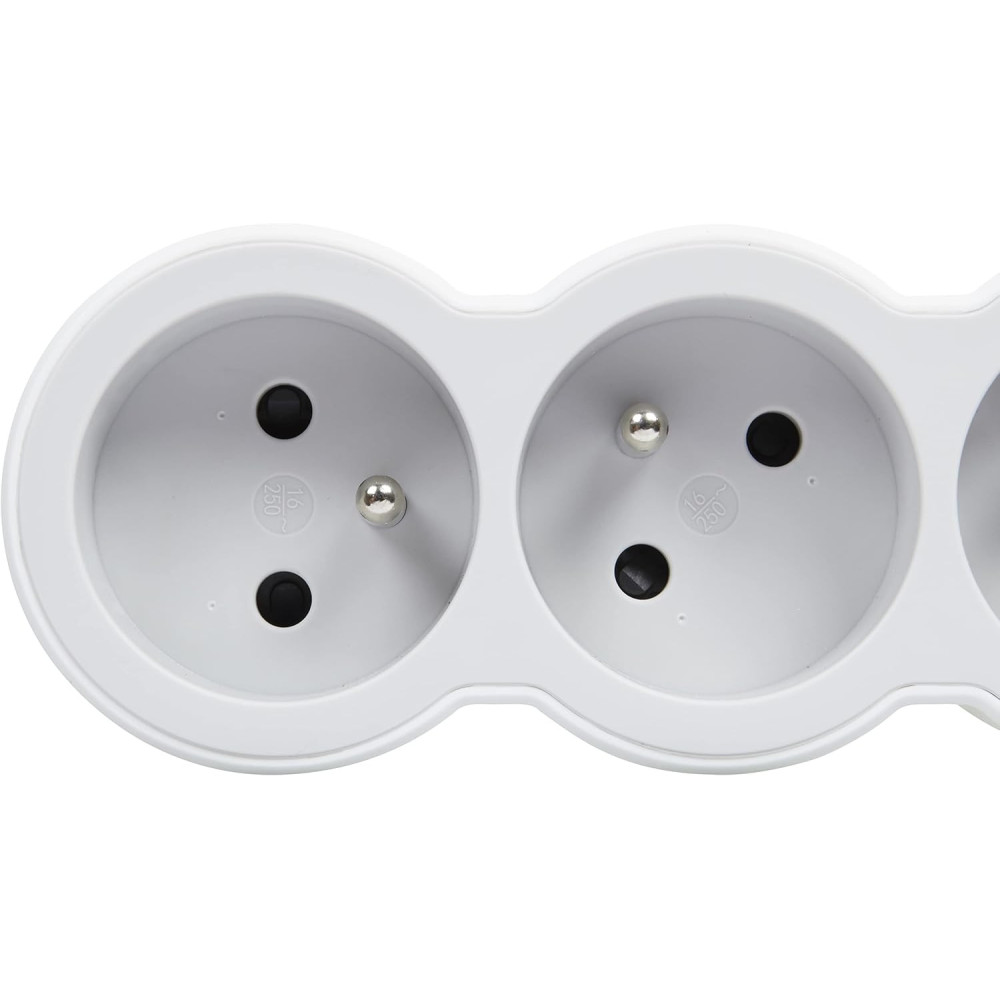 Multiprise extra-plate 5 prises 2P+T 16A 3680W 3M blanc et gris clair