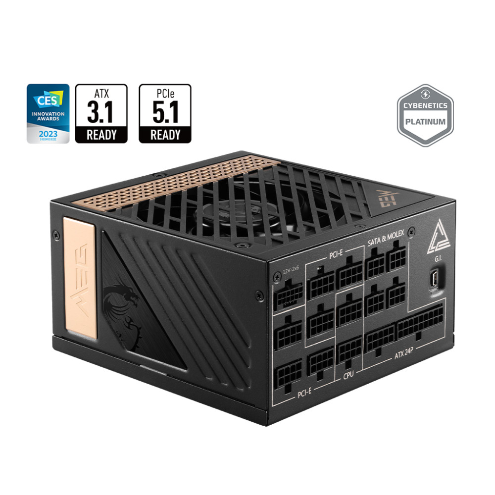Boîte d'alimentation MSI MEG Ai1300P PCIE5 / 1300 Watts / 80 PLUS Platinum / ATX / Noir