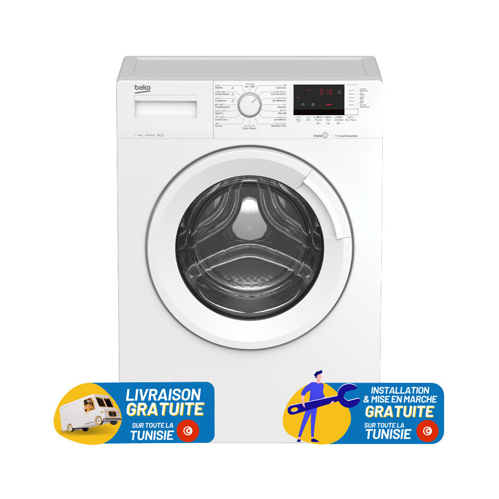 LAVE LINGE BEKO 7KG 1000trs INVERTER / BLANC / WUE7612XWW +200 Bon de Réduction