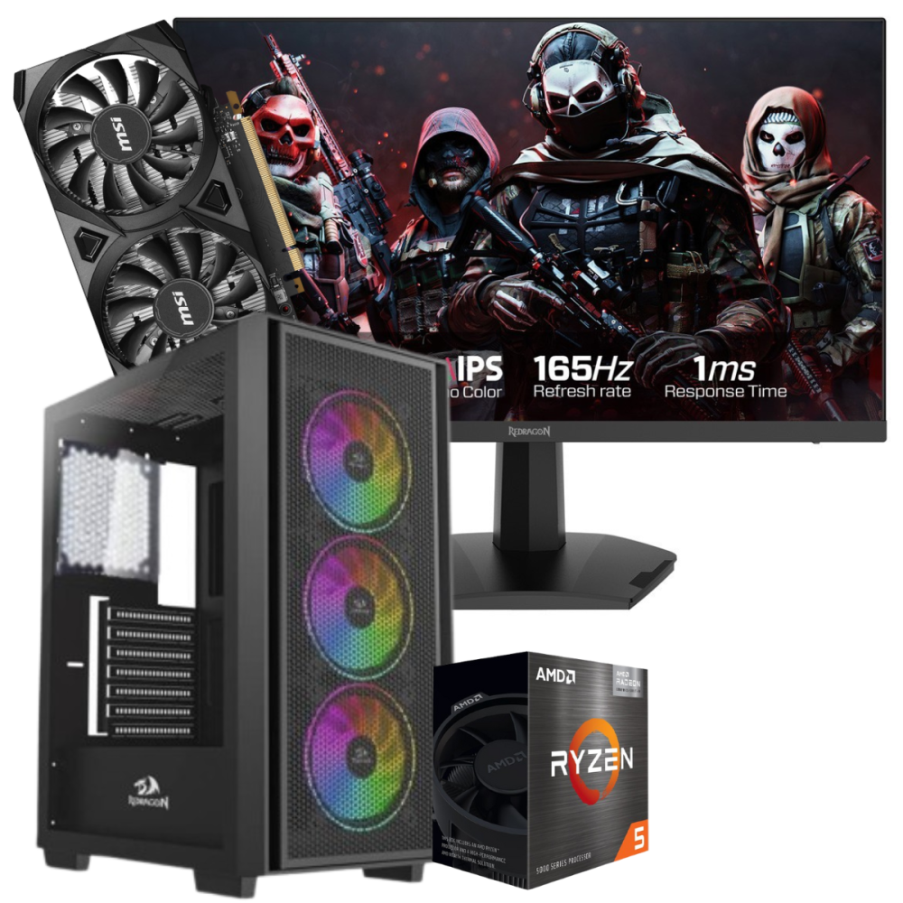 Setup Gamer Special Pc de Bureau Gaming / Ryzen 5 5500 / RTX 3050 6G / 16 Go Avec Écran Gaming Redragon 24" Full HD VA / 180 Hz