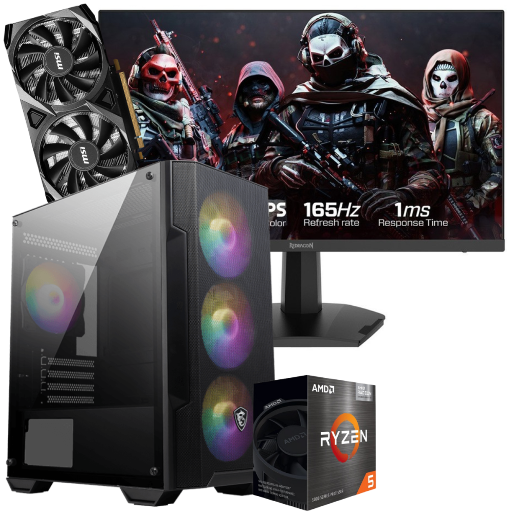 Setup Gamer Special Pc de Bureau Gaming / Ryzen 5 5600 / RTX 3050 8G / 16 Go Avec Écran Gaming Redragon 24" Full HD IPS / 180 Hz