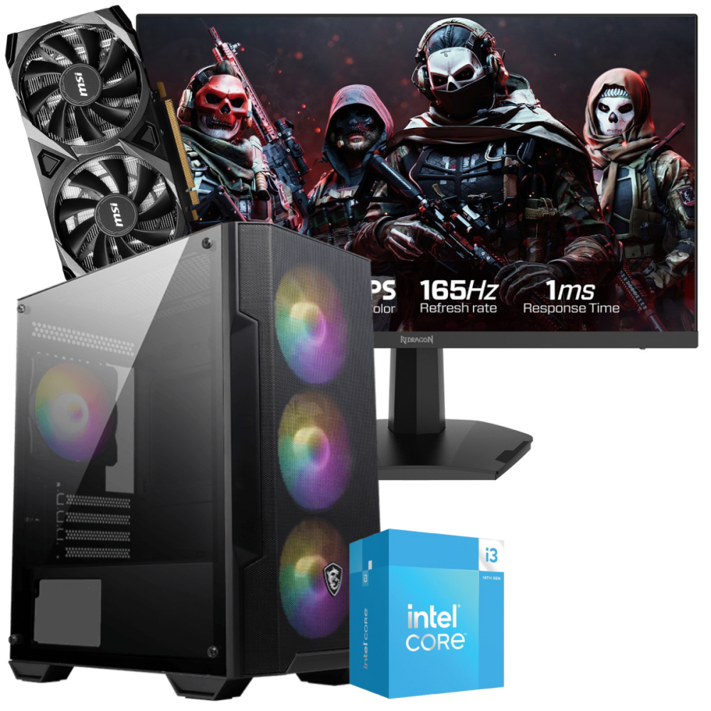 Setup Gamer Special Pc de Bureau Gaming / i3-14100F / RTX 3050 8G / 16 Go Avec Écran Gaming Redragon 24" Full HD IPS / 180 Hz