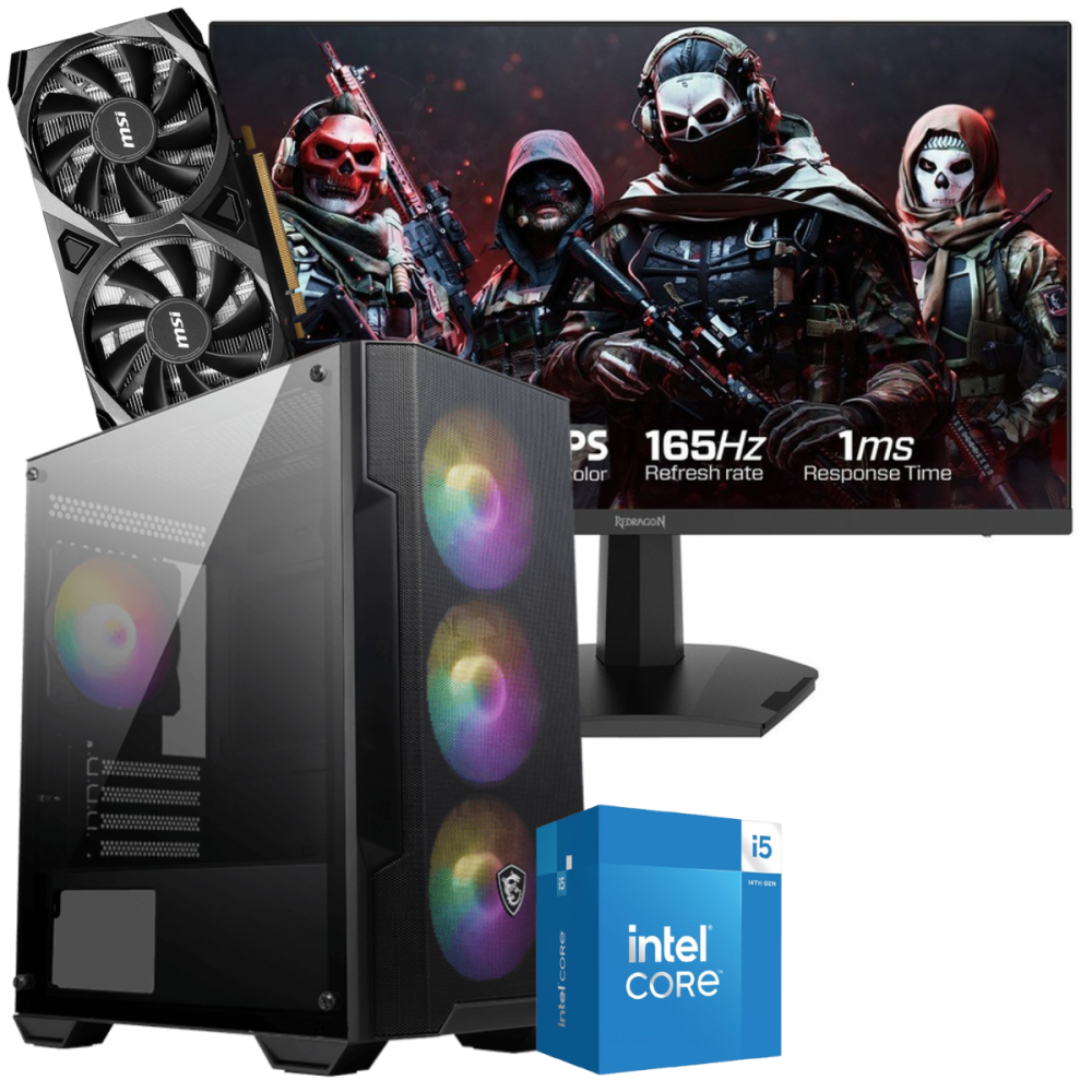 Setup Gamer Special Pc de Bureau Gaming / i5-14400F / RTX 3050 8G / 16 Go Avec Écran Gaming Redragon 24" Full HD IPS / 180 Hz